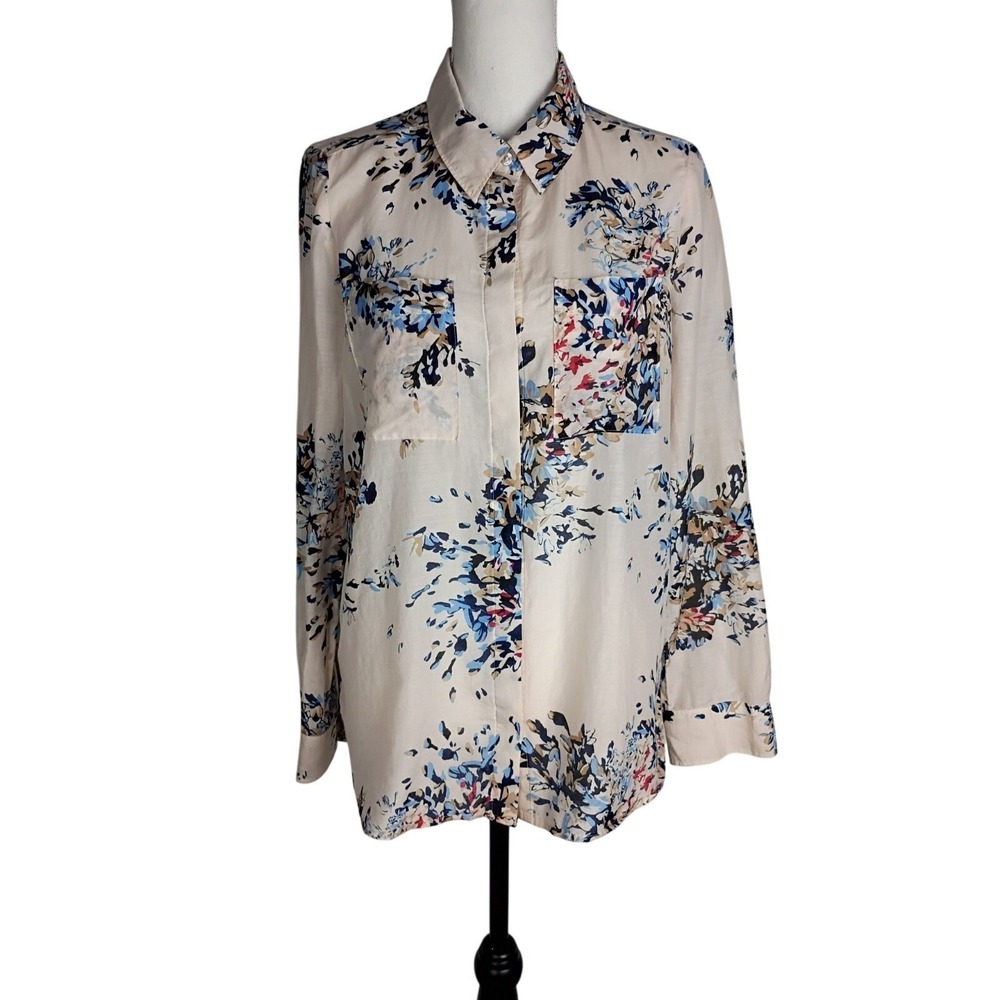 White House black‎ market Pink Cotton/Silk floral top size 8
